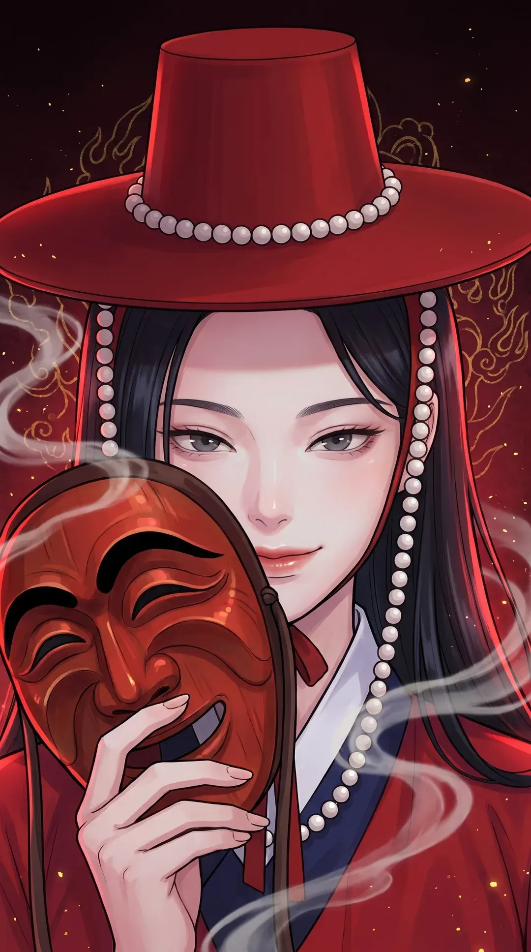 Munyeo, half-lit behind a mask