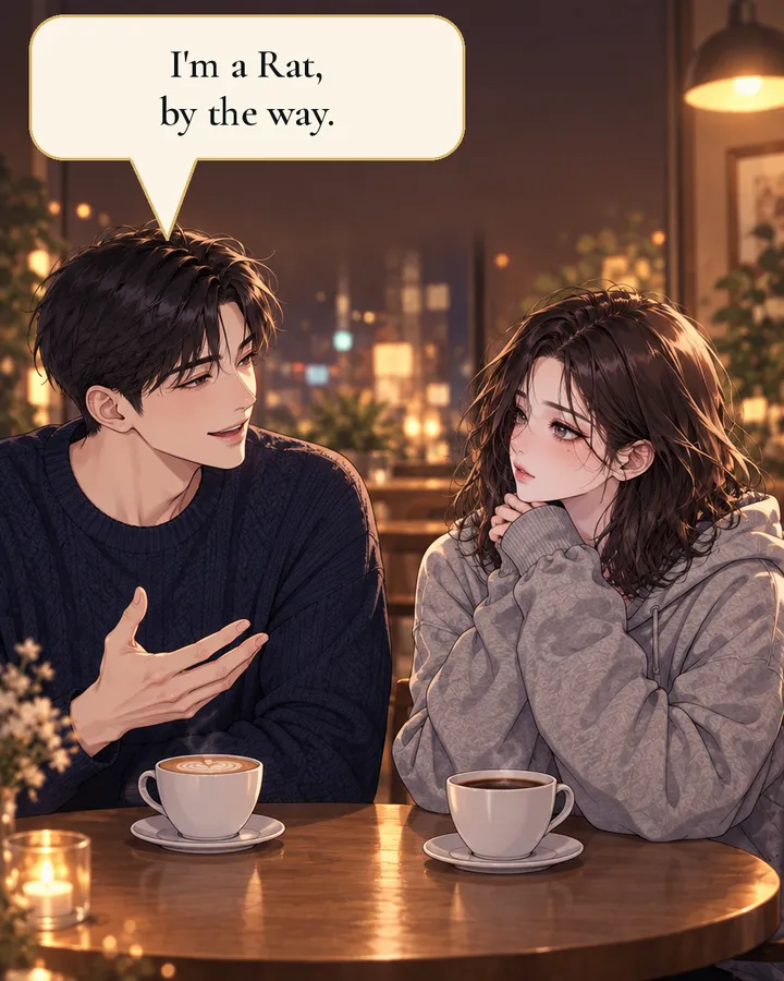Panel 1: On a first date in a cafe, the man smiles and says: I'm a Rat, by the way.