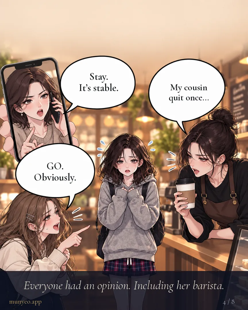 Her mother says stay, her friend says go, the barista has a story. Everyone had an opinion.