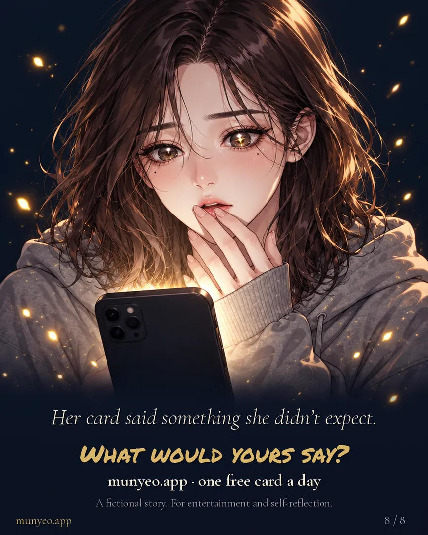 Her eyes widen. Her card said something she didn’t expect. What would yours say?